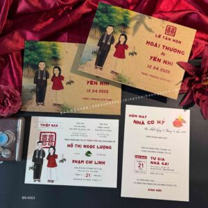 (BN-K063) Thiệp Cưới giấy Kraft hình chibi
